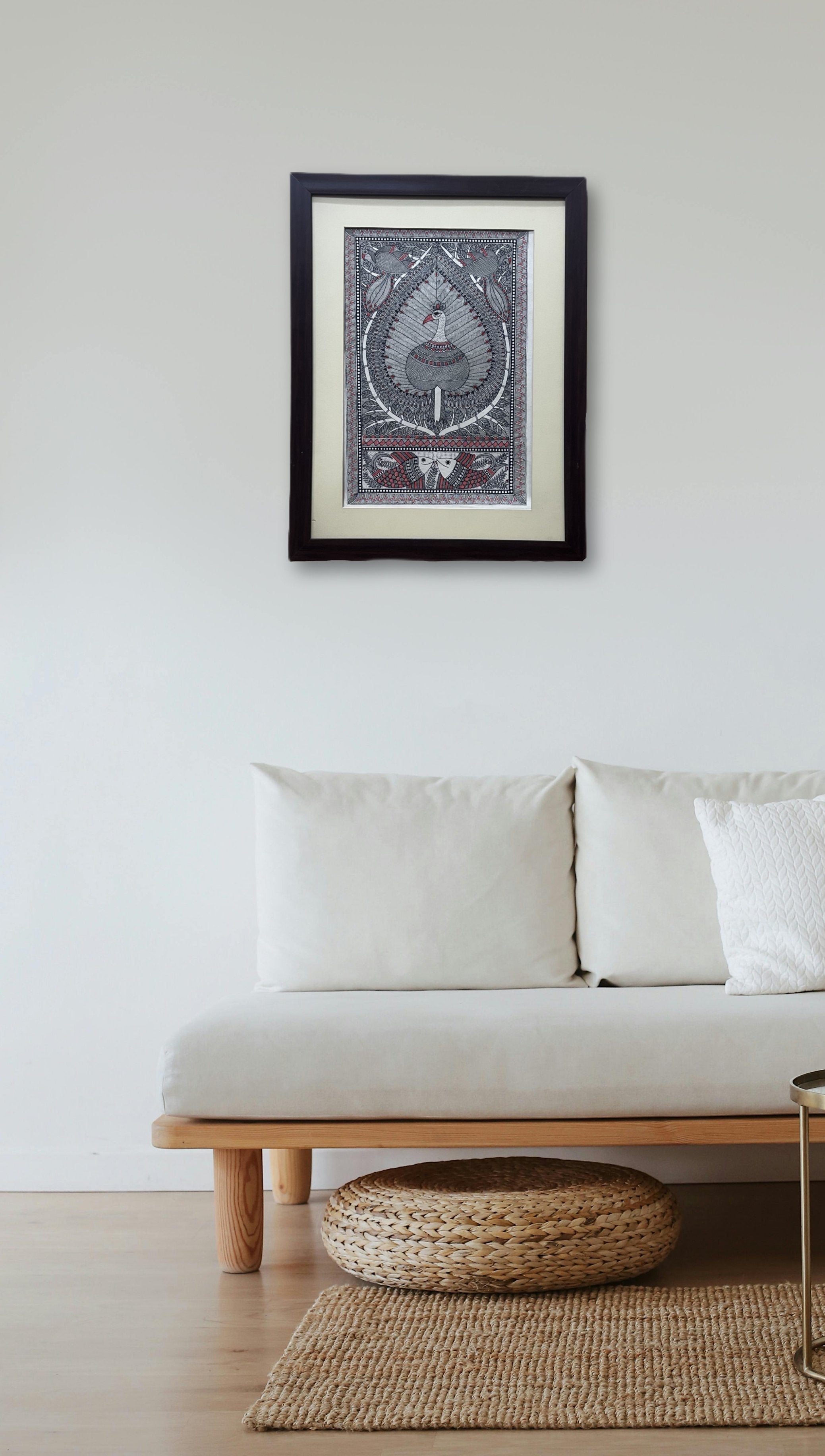 Handpainted Madhubani Painting on Handmade Paper - Peacock